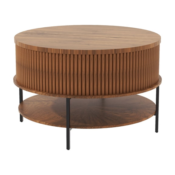 Coffee Tables 31.5 Inch Farmhouse Brown Lift Top Coffee Table, Round Storage Cocktail Table with Sturdy Steel Legs, Safe Round Design for Living Room, Office,Coffee Tables With Storage