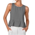 thumbnail image 6 of FDGIU Women's Crew Neck Linen Blend Sleeveless Tank Top, Solid Peplum Ruffle Hem Loose Cropped Casual Camisole Blouse, 6 of 8