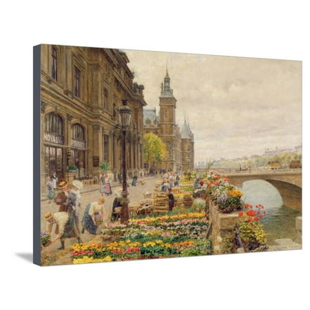 - The Parisian Flower Market Traditional French Street Scene Urban Paris Landscape Art Stretched Canvas Print Wall Art By Marie Francois Firmin-Girard