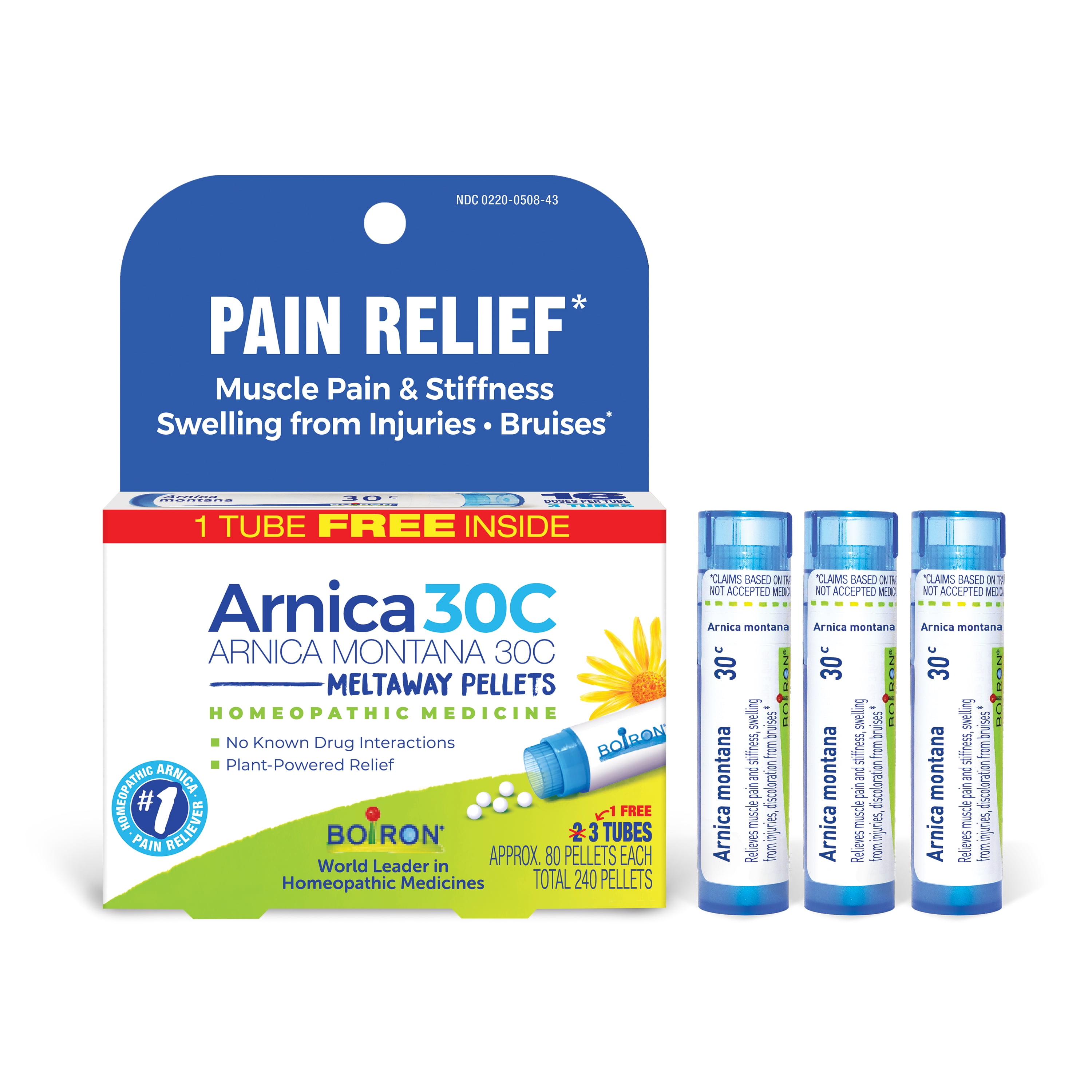 (3 pack) Boiron Arnica Montana 30C Multi-Pack, Homeopathic Medicine for Pain Relief, Muscle Pain & Stiffness, Swelling from Injuries, Bruises, 240 Pellets