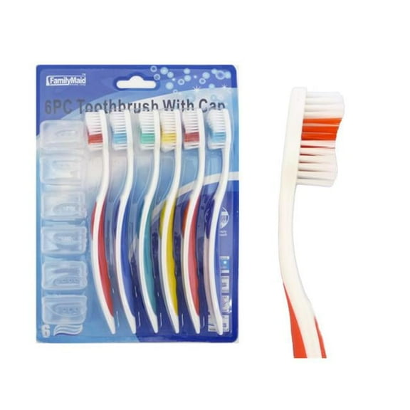 Familymaid 23544 Toothbrush with Cap, 2 Blue & 2 Red - 6 Piece per Set - Pack of 144