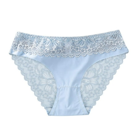 

Yubnlvae panties for women Women Solid Underpants Bow Panties Low Waist Lace Briefs Underwear Blue