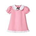 thumbnail image 3 of MEZZALL Kids Straight Dress Short Puff Sleeve Ruffle Collar Hem Design Girls Princess Style Holiday Outdoor Party Sundress Versatile Dresses, 3 of 9