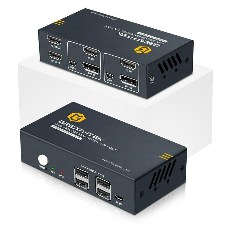 HDMI KVM Switch Dual Monitor 4K@60Hz USB KVM Switcher 2 Port for 2  Computers