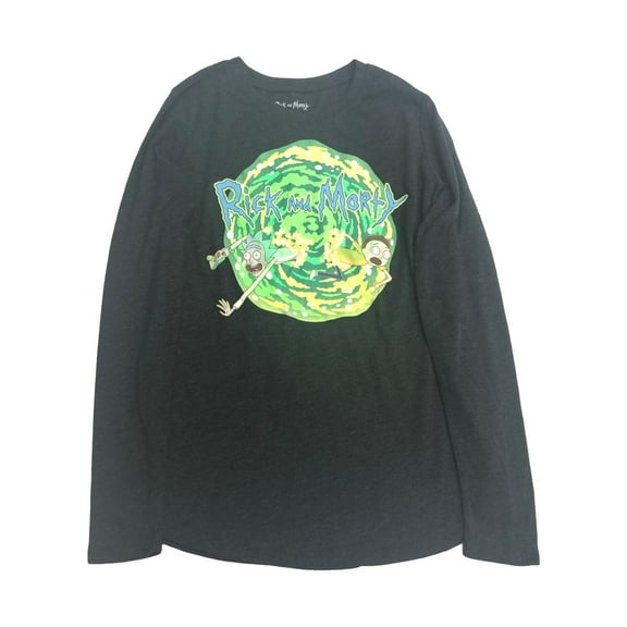 Adult Swim Junior Women's Gray Rick & Morty Portal Jumping Long Sleeve T-Shirt