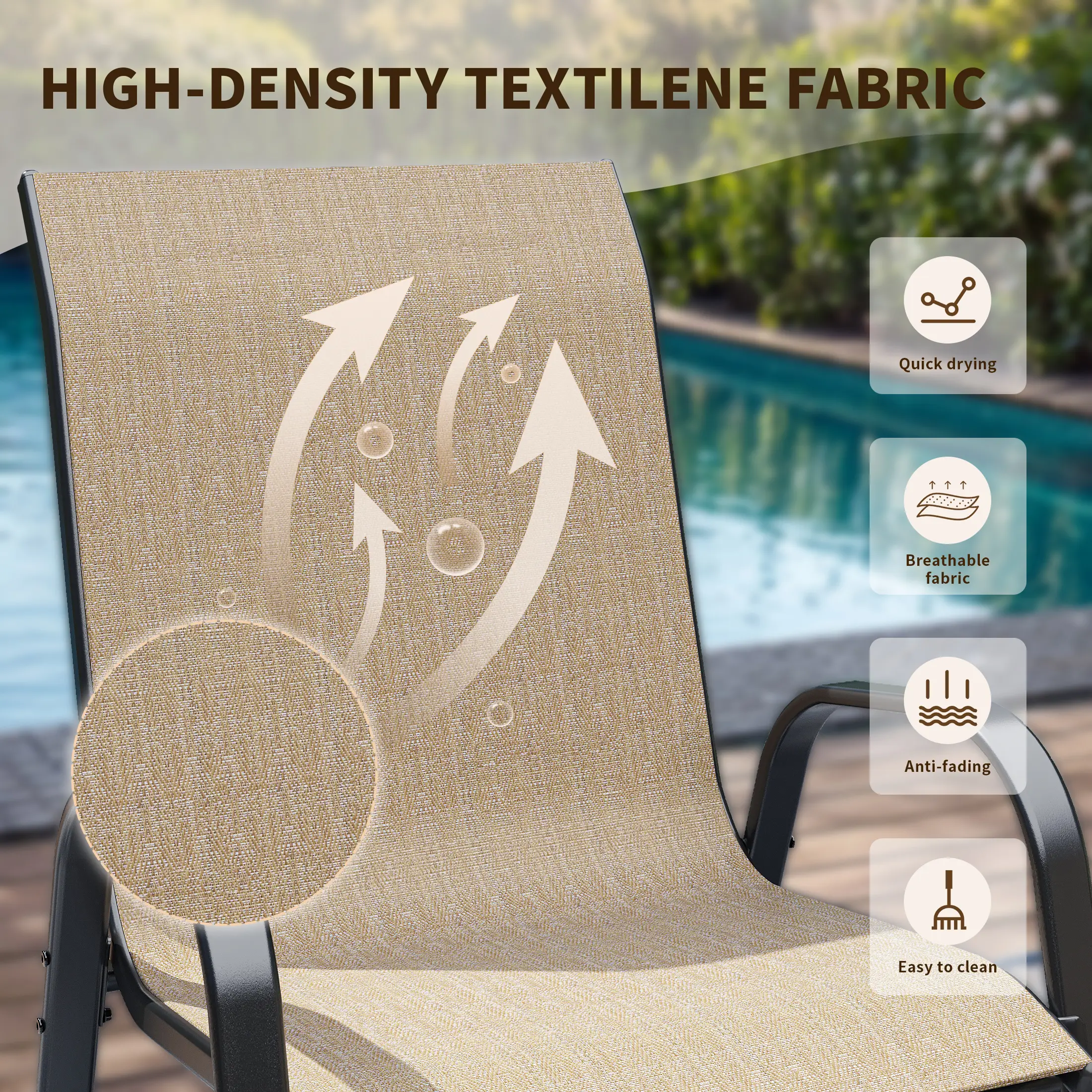 UDPATIO Patio Chairs Set of 4, Outdoor Dining Chairs High Back with All Weather Breathable Textilene, Metal Frame for Lawn Garden Backyard Deck, Brown