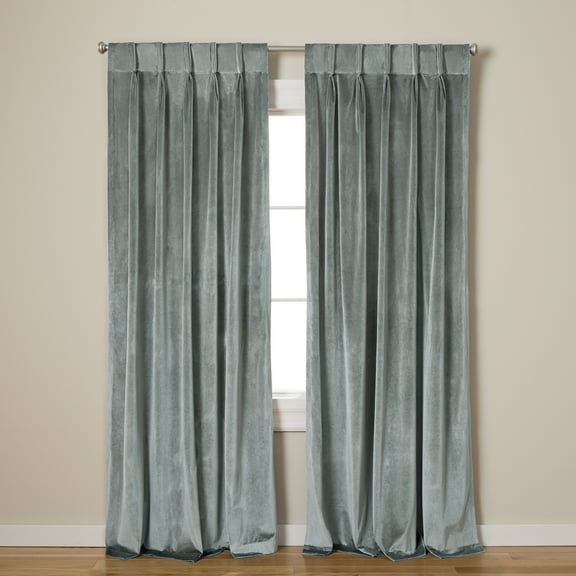 TOWN & COUNTRY LUXE Velour Solid Heavyweight Indoor Curtains, Light Filtering Opacity, Triple Pinch Pleat Top, Plush Velvet, 2-Pack Set, 27"x108", Soft Grey