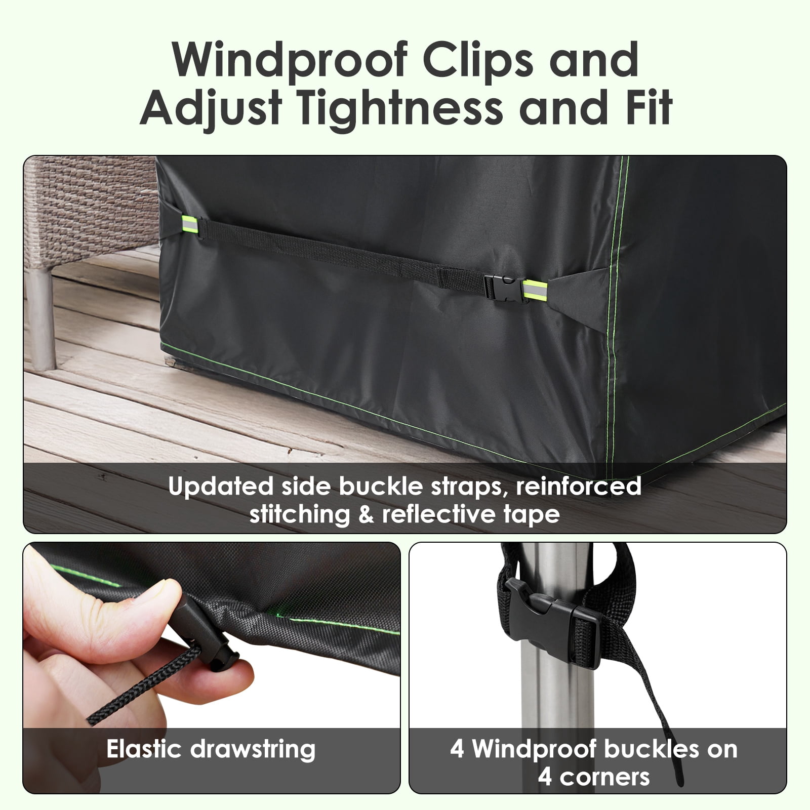 GARPROVM Patio Furniture Covers, 4 Piece Outdoor Furniture Cover Waterproof Includ Ourdoor Sofa Cover, 2 Chair Covers, Coffee Table Cover with Windproof Buckle Strap and Adjustable Drawstring-Black