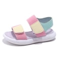 thumbnail image 4 of Sandalias de punta abierta para niña, antideslizantes, con diseño de patchwork y suela plana (Rosa 28), 4 of 9