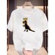 thumbnail image 1 of 1pc Dinosaur Prince Print Cotton T-Shirt for Men, Casual Crew Neck Short Sleeve Tee with Slight Stretch, Summer Knit Fabric Top for Teens, 1 of 7