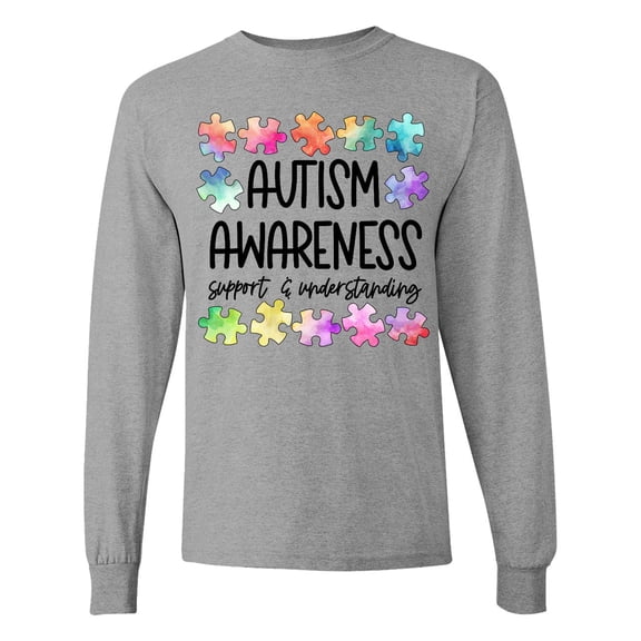 Inktastic Autism Awareness Support and Understanding Puzzle Pieces Long Sleeve T-Shirt