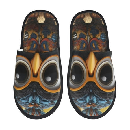 Balery Quirky Owl With Glasses Slient Indoor Furry Fleece Comfort House Shoes Soft Non-Slip Home Shoes Cotton slippers House Slippers-- Medium