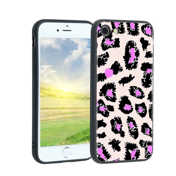 Compatible with iPhone SE 2020 Phone Case, Leopard-Print-Pink-Purple-Blue-Green-Cute-Aesthetic-5 Case Men Women, Flexible Silicone Shockproof Case for iPhone SE 2020
