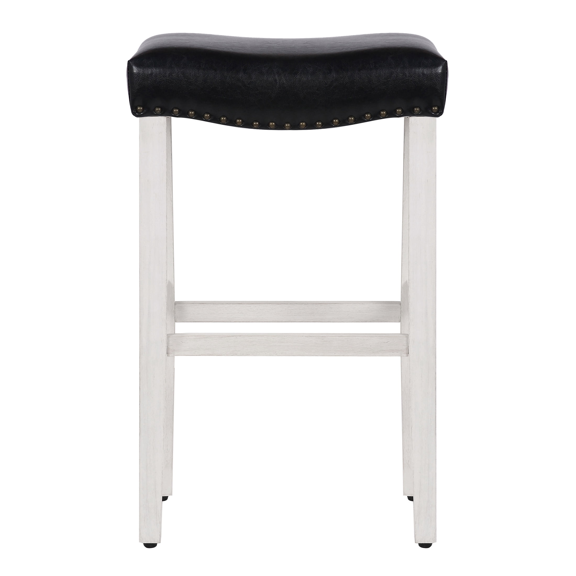 Polytrends Jameson Upholstered Polyester 29" Bar Stool with White Legs - (Set of 2) Antique White/Black