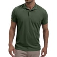 thumbnail image 2 of Iugvhana Men's Casual Lapel Polo Shirt Top Regular Solid Short Sleeve Basic Button Shirts Pullover T-Shirt Blouse Army Green L, 2 of 7