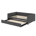 thumbnail image 5 of Full Size Gray Daybed with Twin Trundle, Linen Upholstered Sofa Bed, Tufted Design, Square Arms, Ideal for Living Room or Guest Room, Easy Assembly, 5 of 9