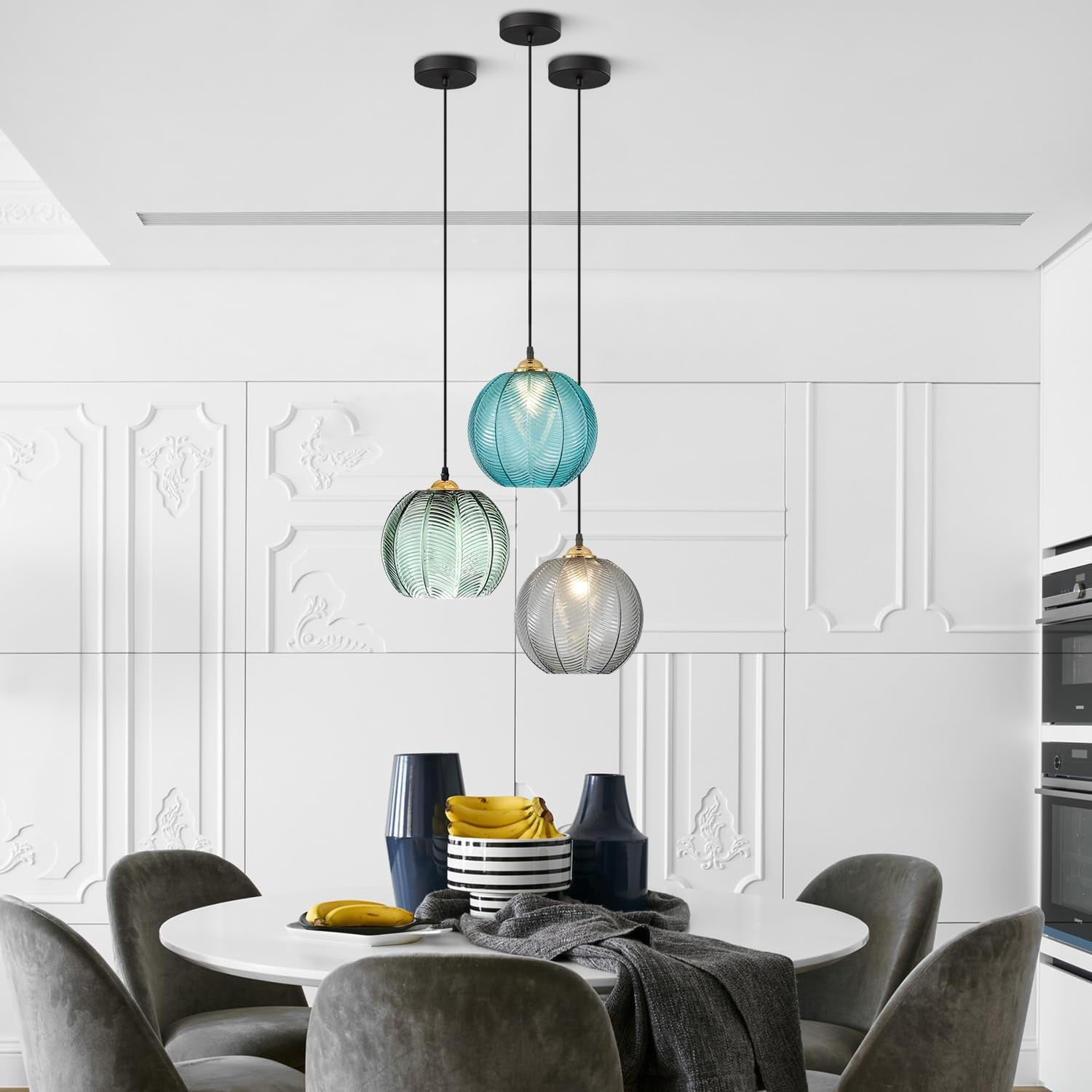 KCO Lighting Mid Century Modern Blue Large Globe Glass Pendant Light, Round Ceiling Hanging Lighting Fixture, Adjustable Cord
