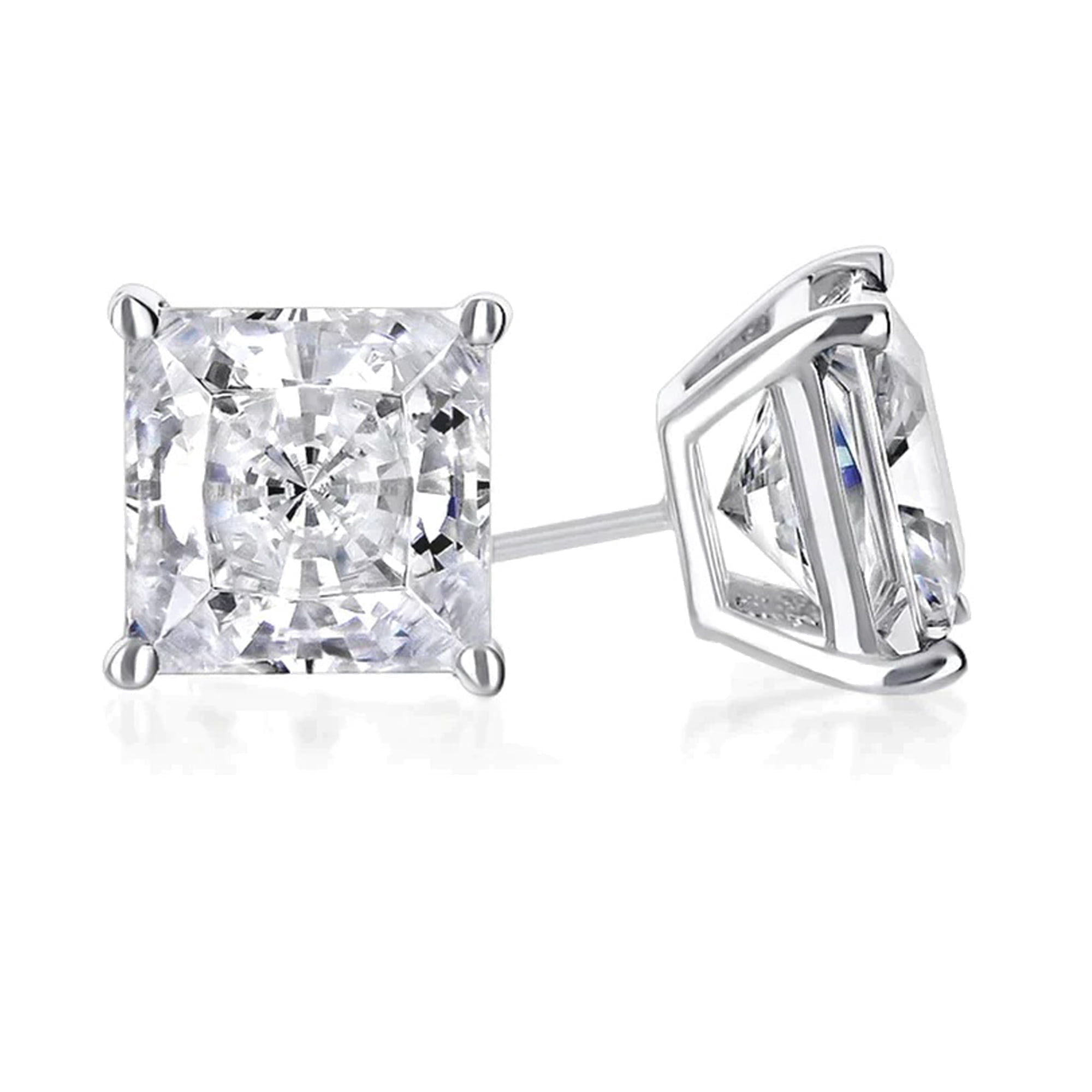 Paris Jewelry 14K White Gold Stud Earrings with 2 Carat Princess Cut Created Diamond plated