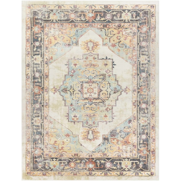 BoutiqueRugs Hillcrest Traditional Medallion Area Rug - Light Blue, Light Sage, Yellow - 2' x 2'11"