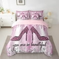 thumbnail image 2 of Feelyou Fashion High Heel Bedding Comforter Set 7pcs for Women, Glitter Stars Diamond King Bedding Sets, Leopard Cheetah Print Reversible Bed Sheets, Luxury Bedroom Decor, 2 of 8