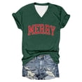 thumbnail image 4 of Rggeeun T-Shirts For Women Short Sleeve V-Neck Solid Color And Letter Printing Loose Top Shirt Soft For Daily Wear,Dark Green,S, 4 of 4