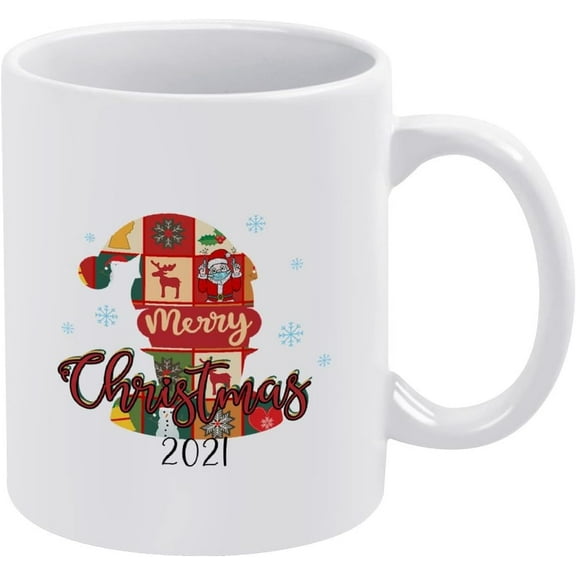 Merry Christmas 2021 Coffee Mug, Funny Novelty Coffee Cup, White Ceramic Tea Mug s for Kids Men Women Xmas Birthday, 11 oz Christmas Mug