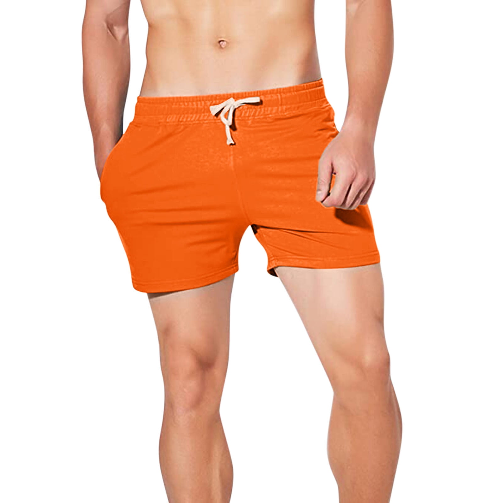 iOPQO Casual Shorts Male Casual Pants Summer Solid Color Trend Youth Mens Sweatpants Fitness Running Shorts Orange - Walmart.com