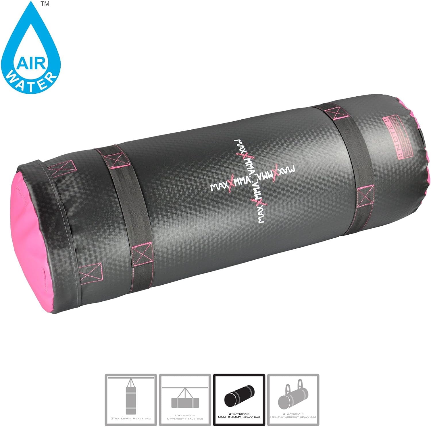 MaxxMMA 3ft 4-in-1 Water/Air Punching Bag, Grey/Pink