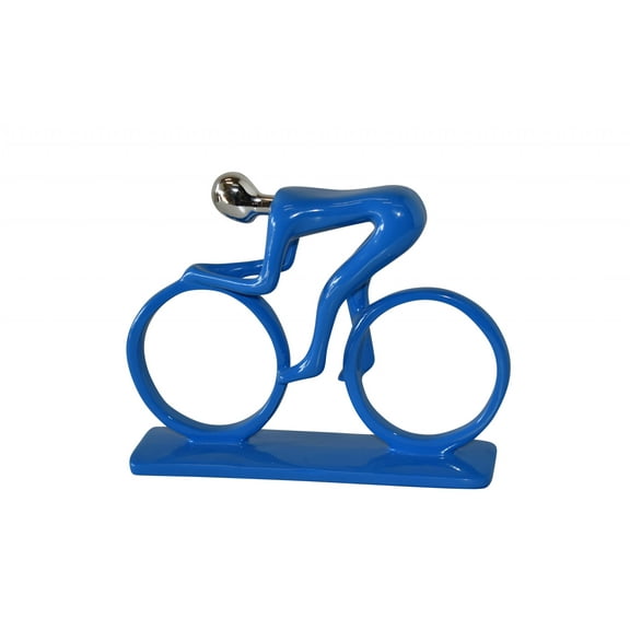 Nifao Modern Art Blue Chrome Rider on His Bicycle Resin Statue – Modern Home Decor Sculpture, 8"L x 2"W x 6"H