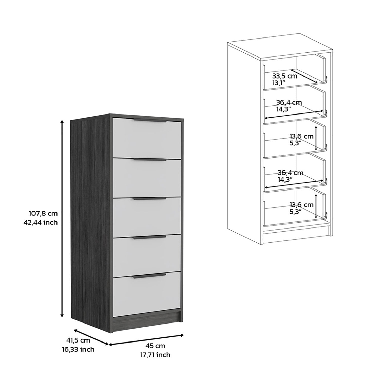Kadyn 5 Drawers Dresser, Chest of Drawers with Metal Handle, Gray Storage Cabinet, Nursery Dresser Kadyn 5 Drawers Dresser, Chest of Drawers with Metal Handle, Gray Storage Cabinet, Nursery Dresser