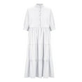 thumbnail image 3 of ZZwxWA Women's Summer Puff Sleeve Maxi Tiered Dress Casual A-Line Swing Long Shirt Dress Solid Color Womens Loose Casual Sundress, 3 of 5
