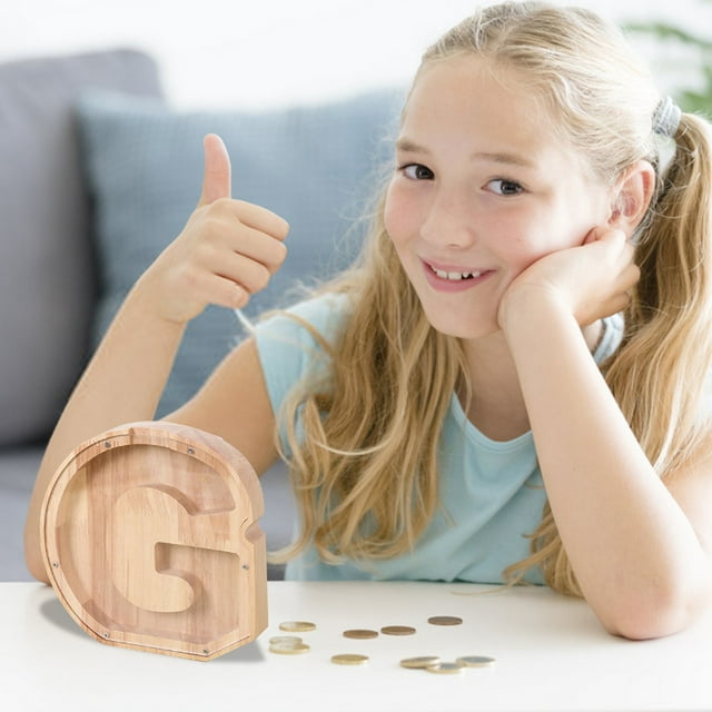 Fwttom Personalized Wooden Name Money Box Wooden Deposit Box Twenty Six English Letters