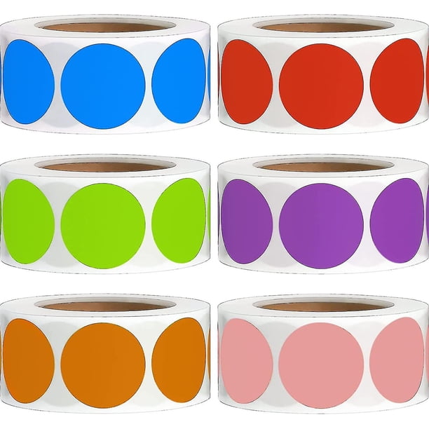 3000 Pieces Removable Color Code Dot Round Sticker Rolls Adhesive Circle Dot Sticker Label 500 Pieces/ Roll , 1 Inch (blue, Red, Pink, Orange, Green