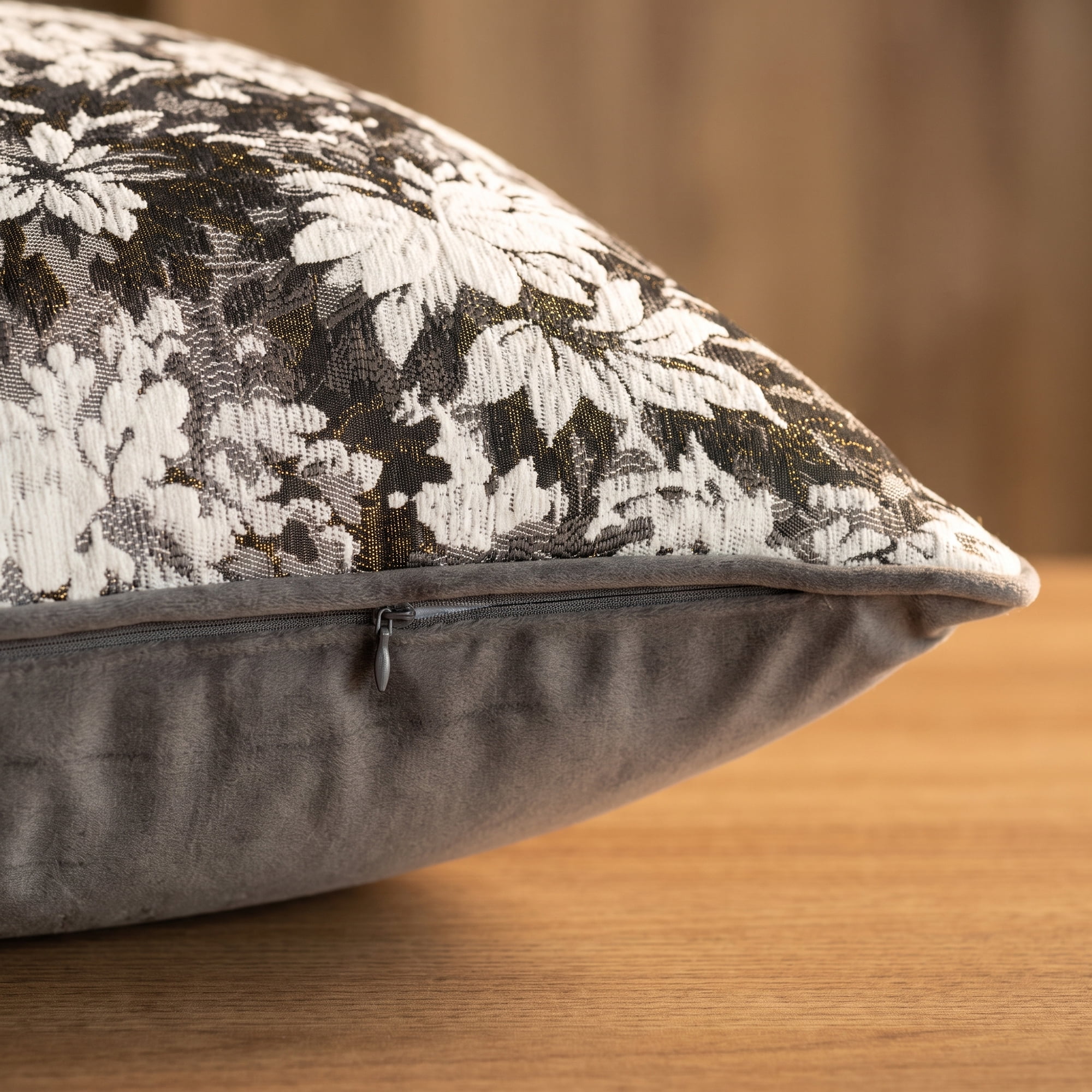 Unique Bargains Floral Throw Pillow Cover with Piped Edge Decor Cushion Case Black 18"x18"