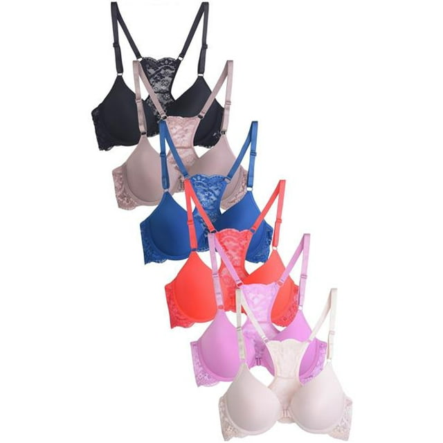 Sofra Br2083pl 38c Intimate Solid Lace Accent Bra Sets Multi Color Size 38c Pack Of 6 