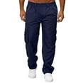 thumbnail image 2 of Baqcunre Men All Season Fit Pant All Solid Color Pocket Trouser Fashion Overalls Beach Straight Leg Fitness Sports Pockets Pant,L,Cargo Pants For Men,Men'S Pants,Mens Sweatpants,Mens Clothes,,Navy, 2 of 8