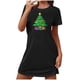 thumbnail image 2 of Camisón corto navideño para mujer, talla grande, cuello redondo, manga corta, estampado en el pecho, vestido de noche para mujer, 2 of 3