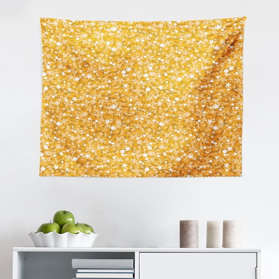 Japanese Art Tapestry, Fish Scale Inspired Vintage Hand Drawn Oriental Geometric Lines Motifs, Fabric Wall Hanging Decor for Bedroom Living Room Dorm, 2 Sizes, Yellow and Cream, by Ambesonne