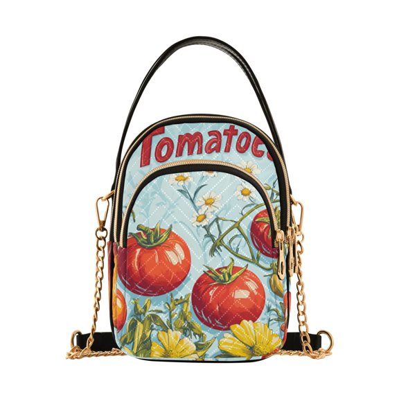 FORMRS Crossbody Bag for Women Quilted Travel Shoulder Cell Phone Purse with Chain Strap Handbag, Blue Tomatoes