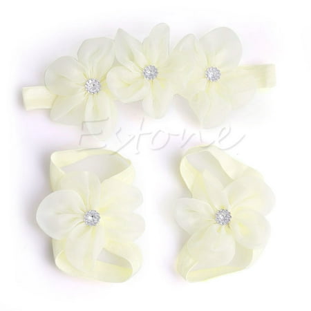 

3 Pcs Chiffon Flower Crystal Baby Sandals Baby Shoe Socks for Newborn Infant