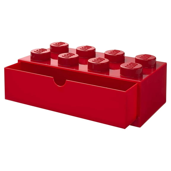 LEGO Desk Drawer 8 Knobs Stackable Storage Box | Red
