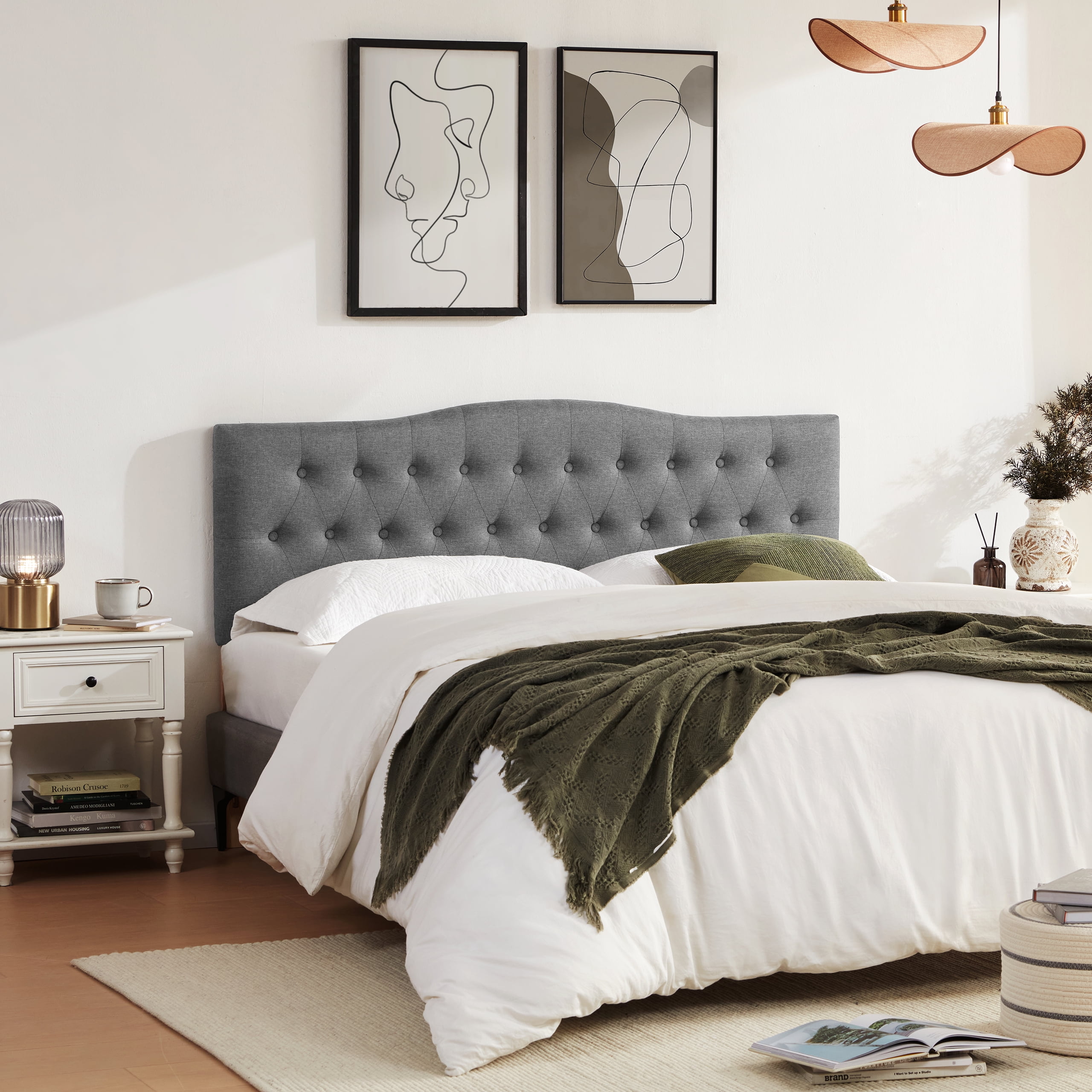 Weture Tufted Upholstered Headboard King Size , Adjustable Height, Gray