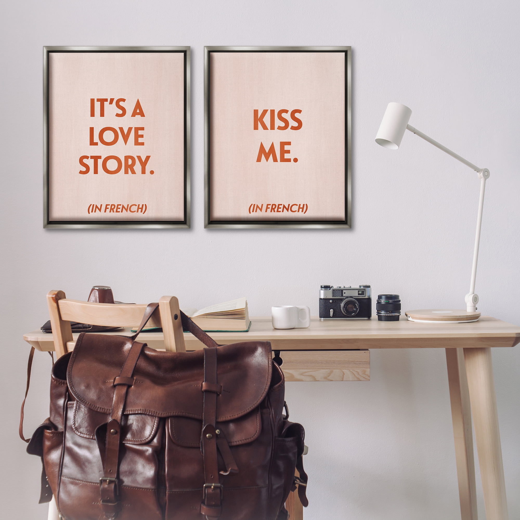 Stupell Industries Modern Love Story Kiss Text & Numbers Painting Gray Floater Framed Canvas Art Print Wall Art, 31 x 25, Set of 2