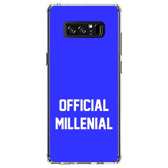 DistinctInk Clear Shockproof Hybrid Case for Samsung Galaxy Note 8 - TPU Bumper, Acrylic Back, Tempered Glass Screen Protector - Official Millenial - Blue & White