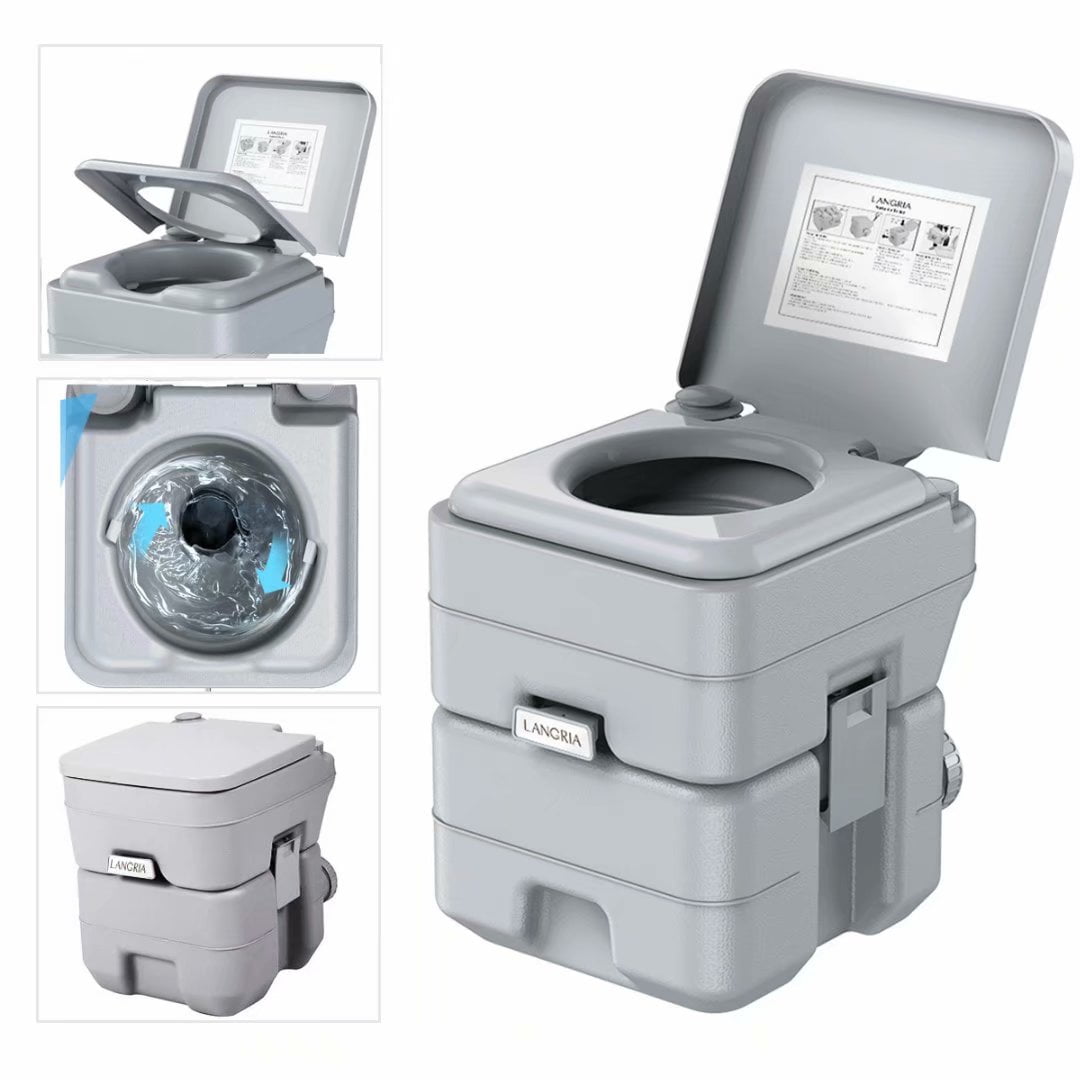 Toilet Porta Potty Seat Piston Pump Flush Cover 5.3 Gallons Water Tank Capacity 
