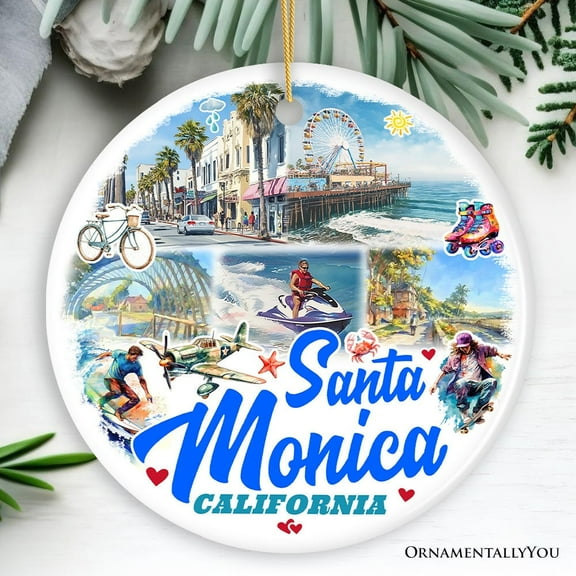 Santa Monica Resort Town Ceramic Ornament, California Coastal Christmas Souvenir and Decoration