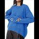 thumbnail image 1 of Suéter de Punto de Larga para Mujer, Jersey de Cuello Redondo, Suéter Informal Holgado. Azul Talla Única, 1 of 9