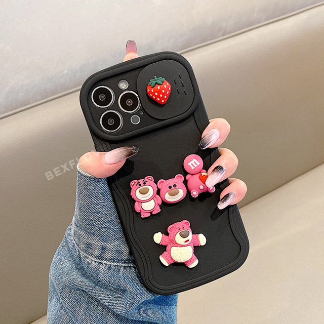 Funda De Teléfono 3D Strawberry Bear Wave Para IPhone 11 12 13 14 Pro Max Plus 14pro 13Pro 12Promax 13Promax 14Promax Silicona Lindo De Dibujos Animados Extraíble Protector De Cámara Suave Cubierta Tr