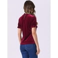 thumbnail image 3 of DARING DIVA Ruffle Collar Short Sleeve Velvet Blouse M Wine Red, 3 of 6