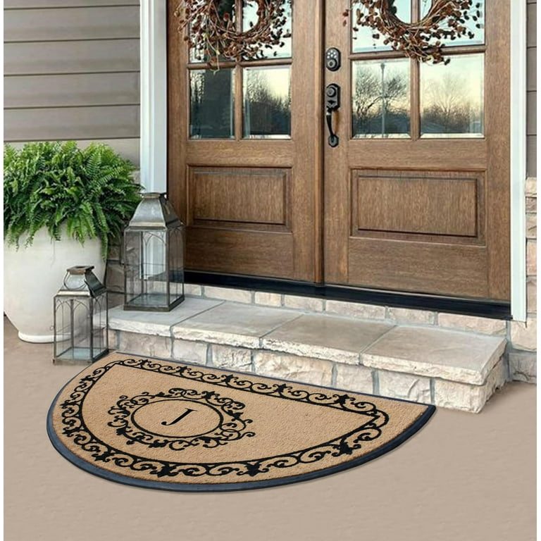 Butterfly Moon Flower Half Round Door Mat - Non-Slip Absorbent Entrance Rug, 36x24 Inches, Washable Low Profile